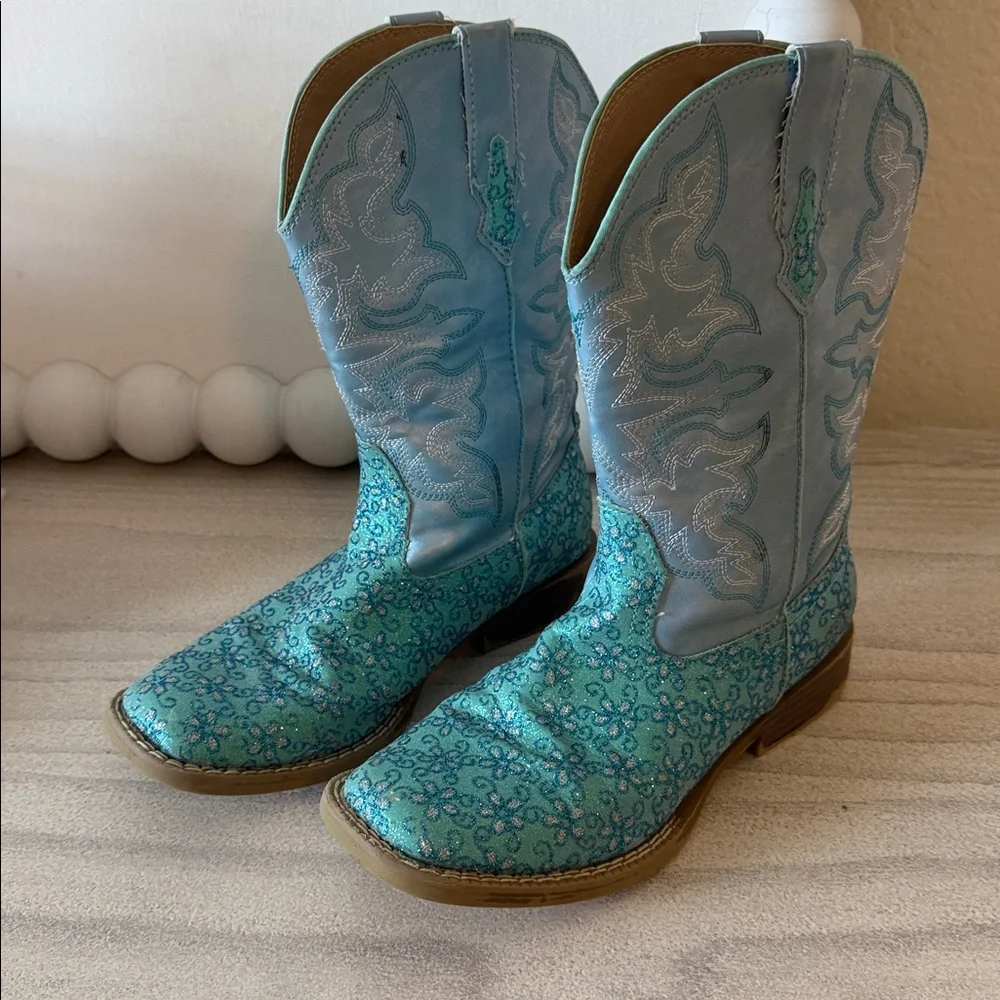 Girls Roper Boots Glitter Teal